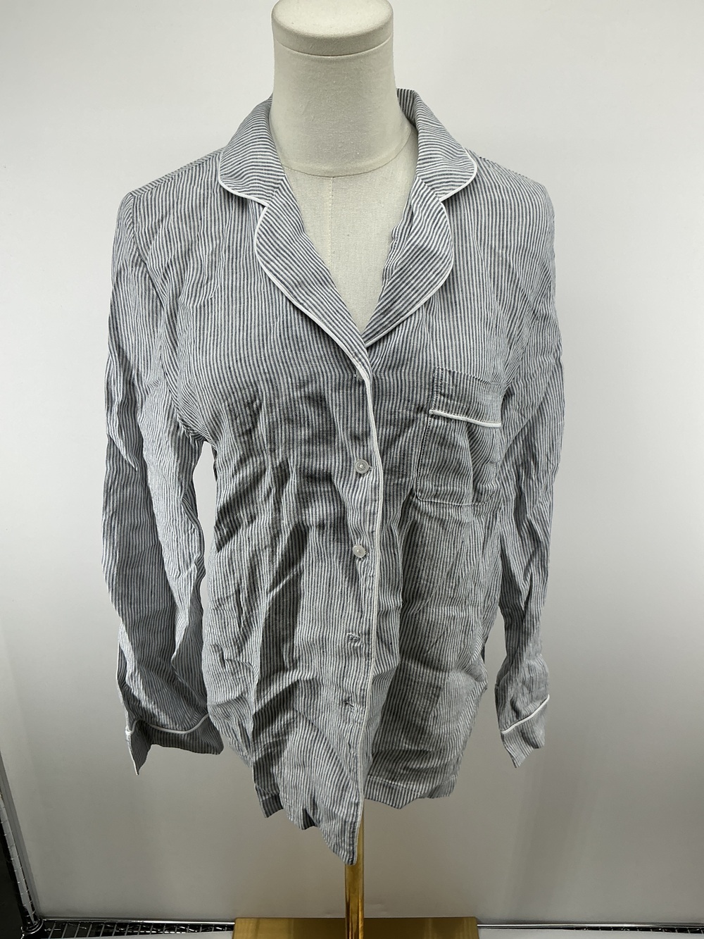 100% European Linen Long Sleeve Pajama Set with Piping